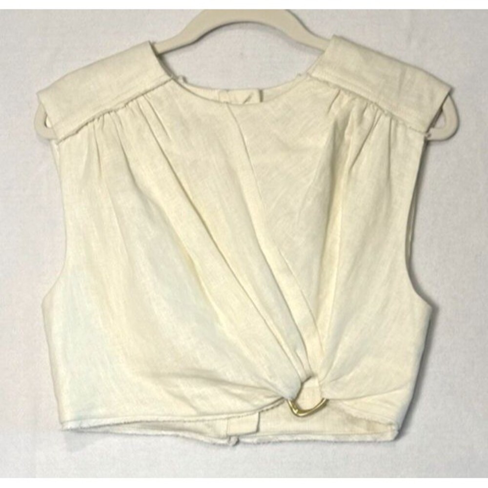 Aje. Byblos Ring-Embellished 100% Linen Crop Top Sz 8 Designer Quiet Luxury - Picture 3 of 15